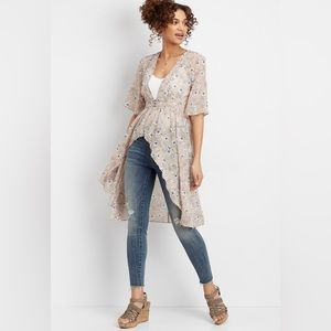 EUC Maurices Beige Floral High Low Kimono - Size Medium